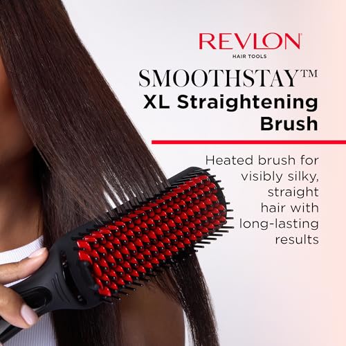 REVLON SmoothStay XL Hair Straightener - Heated Straightening Brush for Silky & Straight Long-Lasting Results, Locks in Moisture with Reduced Static & Frizz