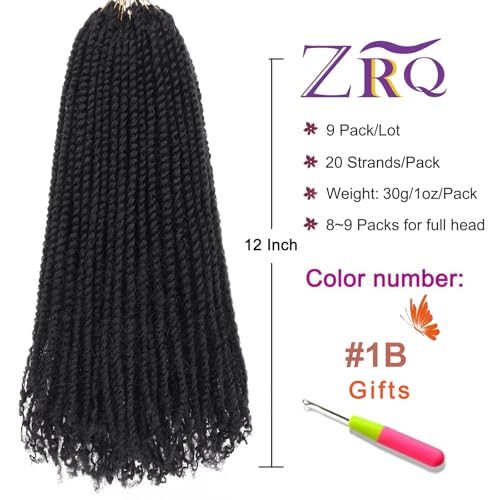 ZRQ 12 Inch Micro Twist Crochet Hair Bob Crochet Braids Pre looped 9 pcs Mini Passion Twist Mini Senegalese Twist Crochet Hair Pre-looped Hair Micro Braids Crochet Hair Extensions Crochet Braids