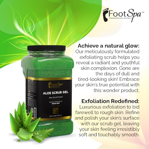 FOOT SPA - Exfoliating Scrub Gel, 128 Oz - Manicure, Pedicure and Body Exfoliator Infused with Aloe Vera and Salicylic Acid - Glow, Polish, Smooth and Moisture Skin - Bulk, Refill Gallon
