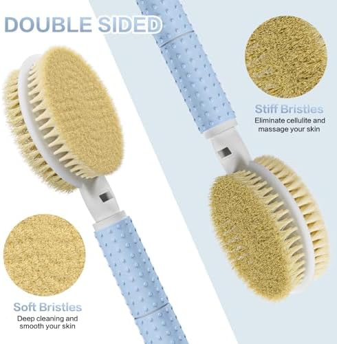 Shower Brush with Soft and Stiff Bristles,16"-24" Long Adjustable Telescopic Massage Handle,Dual-Sided Back Scrubber Bath Brush Body Exfoliator for Wet or Dry Brushing