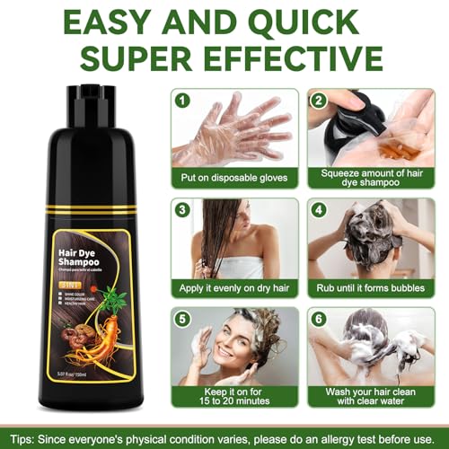 Dark Brown Hair Dye Shampoo - Natural Nutrition for Gray Hair Coverage, 3 in 1 Shampoo for women, Semi Permanent Hair Color for Instant, Lasts 30 Days/Natural herbal Ingredients, 150 ML/5.07 OZ