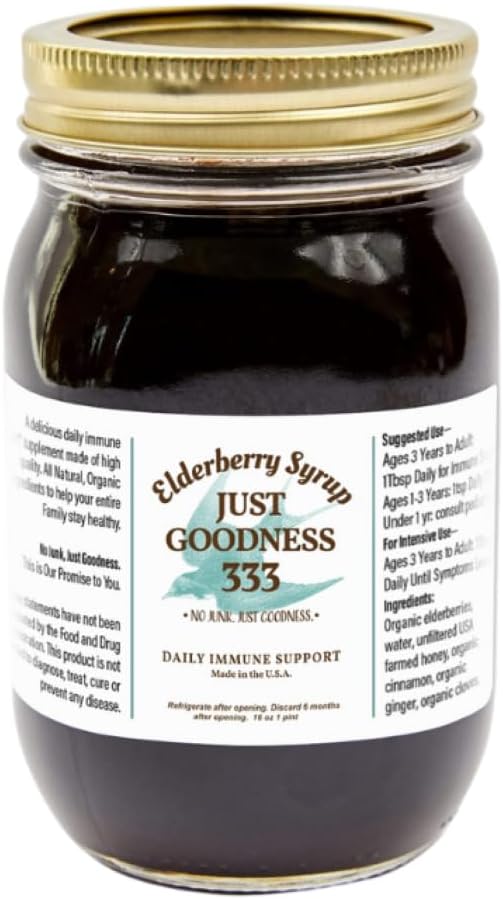 All Natural Elderberry Syrup (16 fl oz) for Adults and Kids, Daily Immune Support Herbal Supplement with Antioxidants, Organic Sambucus Elderberry