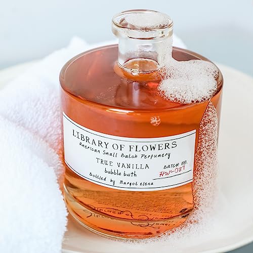Library of Flowers True Vanilla Bubble Bath, 17 fl. oz. - Bergamot, Dark Vanilla & Amber – Relaxing & Gentle Bubble Bath Soap, Skin Hydrating & Deep Moisturizing, Cocoa Butter & Green Tea