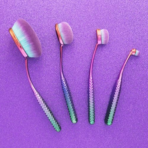 MODA Prismatic 4pc Face Makeup Brush Kit – Oval Brushes Perfect for Foundation, Contouring & Highlighting with Soft Vegan Filaments