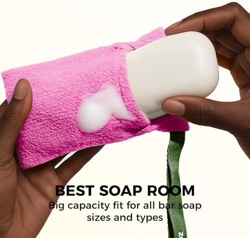 ZOMCHI Soap Bags, Soap Savers for Bar Soap with Different Exfoliating Level, Soap Pouch for Body Wash (2 Pieces, Pink)