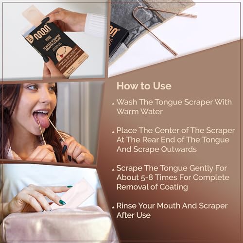 MasterMedi Tongue Scraper with Case Easy to Use Tongue Scraper for Adults, Tongue Cleaner for Oral Care & Hygiene (Copper Set of 2 (with Travel Case))