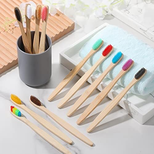 Sieral 120 Pcs Bamboo Toothbrushes Bulk, Soft Bristle Toothbrush for Adults, Eco Friendly Natural Wooden Toothbrushes, Vegan Organic Bamboo Travel Tooth Brush, Individually Wrapped, 7 Inch 12 Color