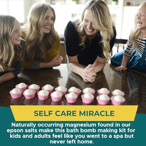 DIY Gift Kits Bath Bomb Making Kit for Kids, Make 12 All Natural Bath Bombs at Home, Made in The USA, 100% Pure, 7 Essential Oils, Epsom Salts, Cupcake Mold Liners, Recipes, Gift Box Included