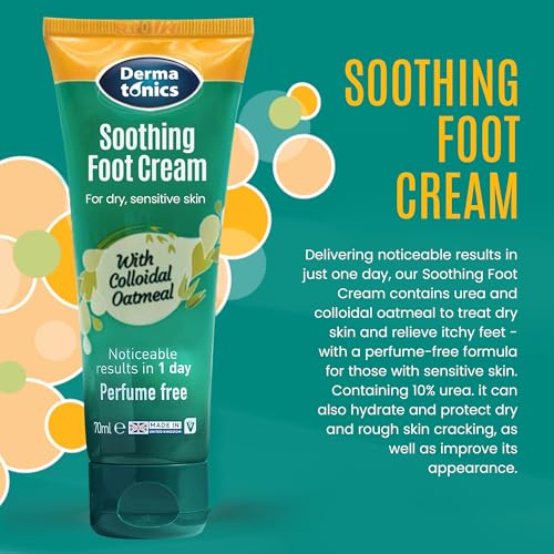 Soothing Foot Cream - 10% Urea w/Colloidal Oatmeal, Exfoliating & Softening Balm, Moisturizer for Dry, Cracked Heels & Rough Skin, Rehydrating for Feet, Elbows & Hands - 2.37 fl oz Tube