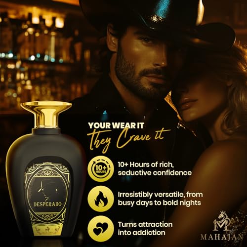 Mahajan Desperado Eau de Parfum - Powerful & Seductive Men’s Cologne - Spicy, Woody, & Sweet Fragrance for Day & Night - Long-Lasting Luxury Perfume for Men (3.4 oz)