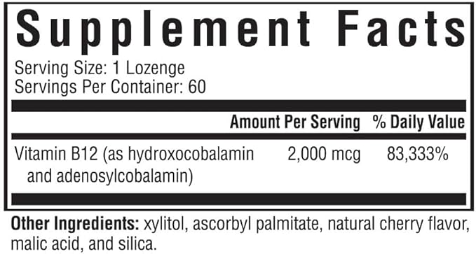 Seeking Health Hydrox-Adeno B12, 2000 mcg Methyl-Free Vitamin B12, Energy and Focus Support for Men and Women, Methylation and Homocysteine Support, Detoxification, Vegan and Vegetarian (60 lozenges)*