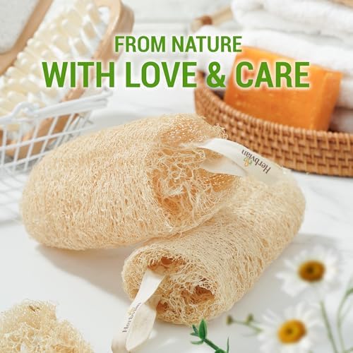 Natural Vietnamese Loofah Sponge, 100% Plant-Based Luffa Exfoliating Body Scrubber for Shower, Multi-Functional for Kitchen, Ideal for Men & Women, Spa & for Pet (6pcs/Pack)