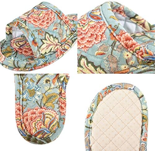 Floral Velvet House Slippers for Women, Lightweight Open Toe Washable Portable Foldable Comfortable Guest Hotel Travel Airplane Spa Slippers