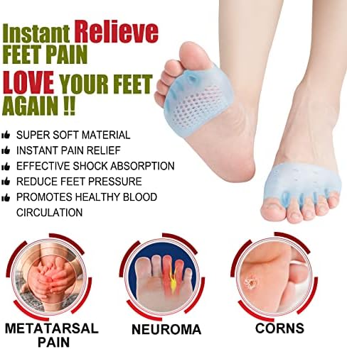 Toe Separators, (3 Pairs, Blue)Toe Spacers, With Soft & Breathable Metatarsal Pads, For Straighten Overlapping Toes, Realign Crooked Toes, Hammer Toe, Calluses, Bunions, Effectively Pain Relief