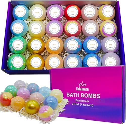 Bath Bombs Gift Set - 24 Pcs Handmade, Natural & Organic Essential Oil Bubble Bath for Women and Girls