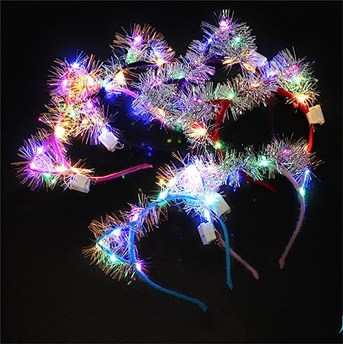 REQO 10 Pieces Cat Ears Headbands Set,LED Cute Cat Light Up Head Accessories,Glowing Girls Headdress Party Supplies For Night Clubs, Raves, Concert Party,Christmas,Halloween,Adults,Kids (10pcs-A)