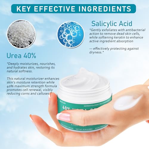 Urea Cream 40 Percent For Feet Maximum Strength - plus Salicylic Acid 2% Foot Cream For Dry Cracked Heels Feet Knees - Dead Skin Cuticle Callus Remover Toenail Softener