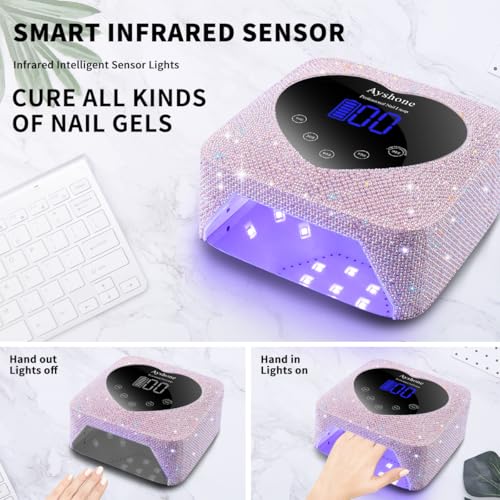 Cordless UV LED Nail Lamp,72W Rechargeable Nail Dryer Gel Polish Light with Large LCD Display,Rechargeable Nail Curing Lamp for Salon & Home (Pearl Pink)