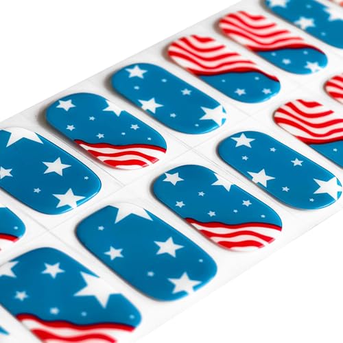 Patriotic Semi-Cured Gel Nail Strips Kit - 4th of July Nail Art Designs with 20 Salon-Quality Stickers, Easy DIY Manicure at Home (UV/LED Lamp Required)