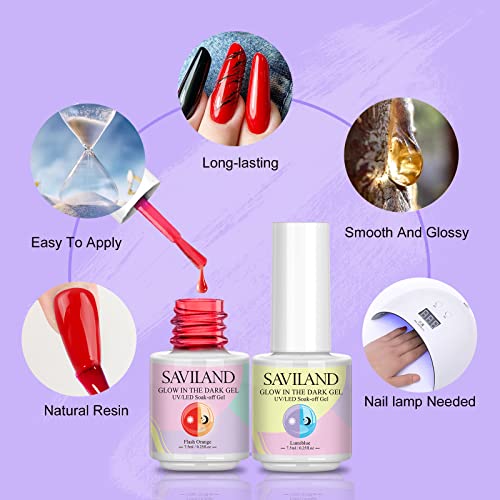 SAVILAND Glows in The Dark Gel Nail Polish Set - 12 Neon Colors Luminous Nail Gel Polish Set Soak off Color Changing Glow Effect Nail Polish for DIY Nail Art Design Holiday Gifts for Women