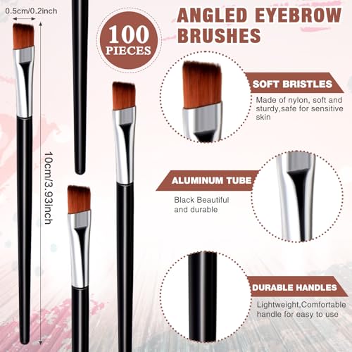 Gerrii 100 Pieces Disposable Angled Eyebrow Brushes Eye Liner Brush Disposable Angle Brushes Tinting Brushes for Women Girls Salon Beauty Cosmetic Make up Tool Esthetician Supplies(Black)