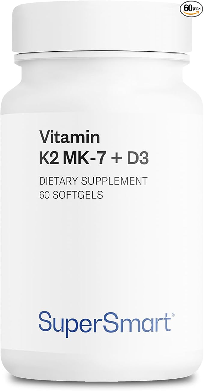 Supersmart - Vitamin K2 MK7 + D3 (Menaquinone 7) 90 mcg per Day - Bones & Heart Health Supplement - Immune Support | Non-GMO & Gluten Free - 60 Softgels