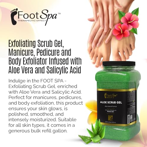FOOT SPA - Exfoliating Scrub Gel, 128 Oz - Manicure, Pedicure and Body Exfoliator Infused with Aloe Vera and Salicylic Acid - Glow, Polish, Smooth and Moisture Skin - Bulk, Refill Gallon