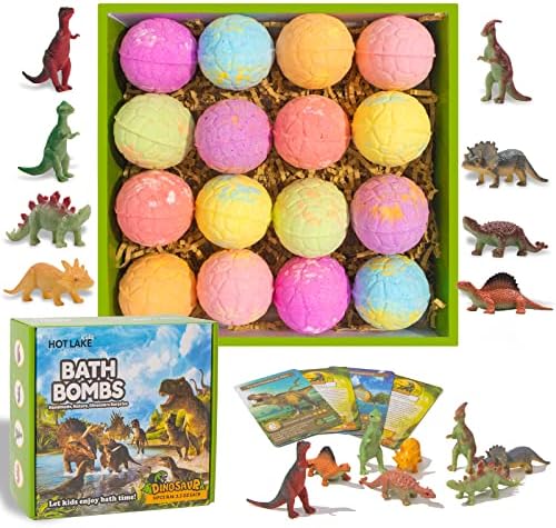 Dinosaur Bath Bombs Gift Set,16 Pack Organic Bath Bomb for Kids with Toys Surprise Inside. Natural Dino Egg Bathbombs Kit for Christmas or Birthday Gift for Girls and Boys