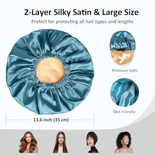 Satin Bonnet & Hair Care Accessories: 2PCS Silk Bonnet for Sleeping Women & Men, Double Layer Hair Bonnet, Adjustable Band for Curly Long Hair; 8PCS Satin Scrunchies & Elastic Hair Ties.