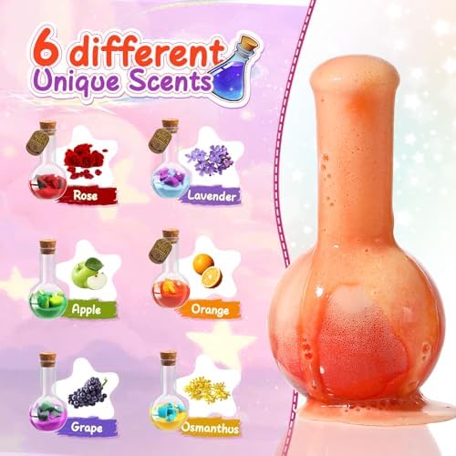 MeCids Magic Potion Bubble Bath Bombs for Kids - Safe & Non-Toxic Bath Color Tablets Bath Potions for Toddlers Ages 4-12 Fun Science Kit Gift for Birthday, Halloween，Thanksgiving，Christmas- 6 Pack