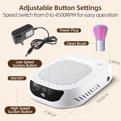 Nail Dust Collector: Vacuum Fan Dust Collector Powerful Suction Extractor Portable Machine - Professional Manicure Pedicure Tool with Reusable Filter for Acrylic Nail Art Salon and Home