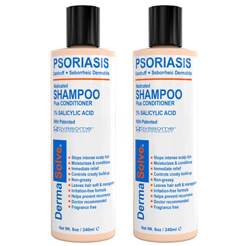 Dermasolve Scalp Psoriasis Medicated Shampoo & Conditioner - Naturally Heals Dandruff Seborrheic Dermatitis Itchy Flakey Inflamed Skin & Provides Soothing Moisturizing Relief - 8 oz bottles (2 Pack)