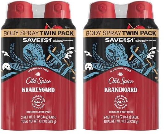 Old Spice Aluminum Free Body Spray for Men, Krakengard, 5.1 Oz (Pack of 4)