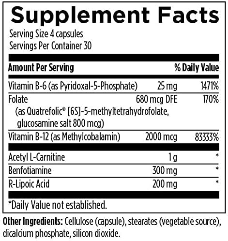 Designs for Health NeuroRenew - 5-MTHF with Vitamin B6 (p-5p), Methyl B12, Acetyl L-Carnitine, B1 (Benfotiamine) + More - Supports Healthy Nerve Function - Non-GMO Supplement (120 Capsules)