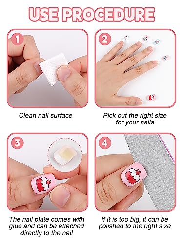 Kalolary 144 PCS Kids False Nail for Girls Gift, Press on Nail Color Short Fake Nails Artificial Nail Full Tips, Lovely Valentine's Day Gift for Little Girls Nail Art Decoration (6 Pack)
