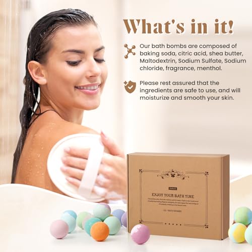 Bath Bombs Set, 20 pcs Natural Shea Butter & Safe Oil Bath Bomb for Skin Moisturizing, Handmade Bubble Bath & Fizzy, Ideal Presents for Women