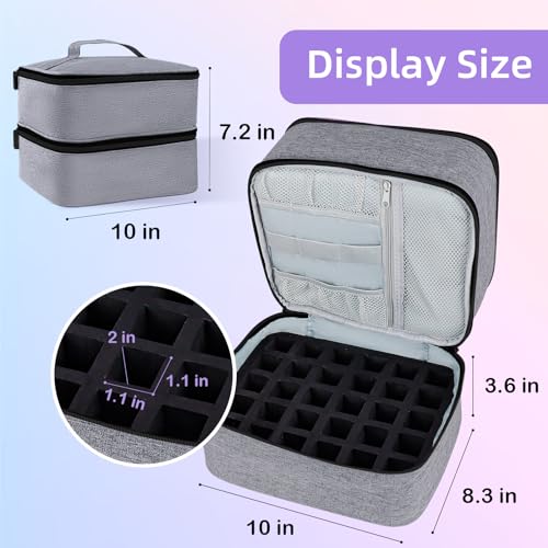 Nail Polish Organizer Holds 30 Bottles (15ml - 0.5 fl.oz) Double-layer Gel Nail Polish Kit Carrying Case, Nail Holder for Nail Lamp, Portable Nail Organizer and Storage for Nail Supplies (Gray)