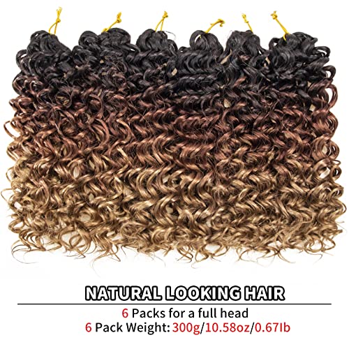 GoGo Curl Crochet Hair for Women Water Wave Curly Crochet Hair Wavy Human Hair Deep Wave Beach Curl Crochet Synthetic Hair Extensions (12 inch(Pack of 6), 1B/30/27)