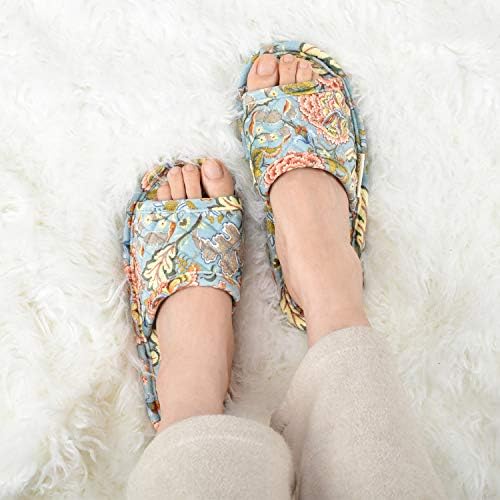 Floral Velvet House Slippers for Women, Lightweight Open Toe Washable Portable Foldable Comfortable Guest Hotel Travel Airplane Spa Slippers