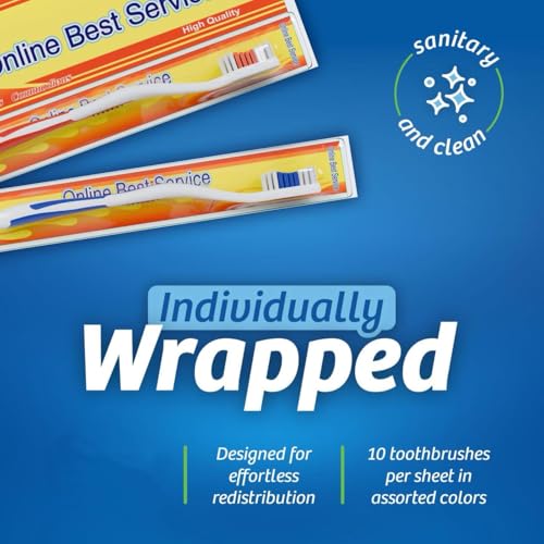 FactorDuty 100 Pack Toothbrush Standard Classic Medium Soft Toothbrush Bulk Individually Wrapped