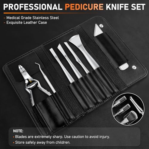 7PCS Ingrown Toenail Removal Kit, Professional Pedicure Tools for Feet, Toe Nail Clippers & Pedicure Knife Set with Corn Removers, Foot Scraper, Callus Shaver, Calloused Feet, Cuticle Remover Tool