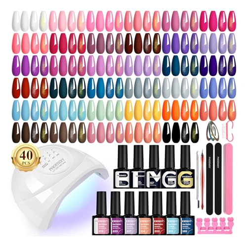 phoenixy 51 PCS Gel Nail Polish Kit with U V Light, 35 Colours Gel Polish with 5 Pcs Base Top Coat Manicure Starter Nail Polish Set Gifts for Women ST9012