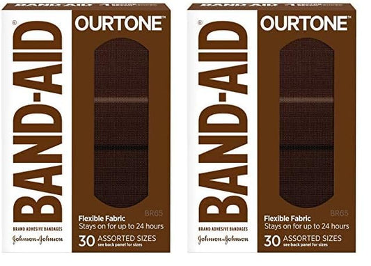 Band-Aid Brand Ourtone Flexible Fabric Adhesive Bandages Flexible Protection Care of Minor Cuts Scrapes QuiltAid Pad for Painful Wounds Assorted Sizes, Br65, 30 Count (Pack of 2)