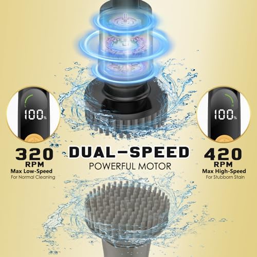 Electric Spin Scrubber for Cleaning Bathroom 8-in-1 Cordless Power Scrub Brush with Long Handle for Shower, Bathtub, Tile to Daily Maintenance