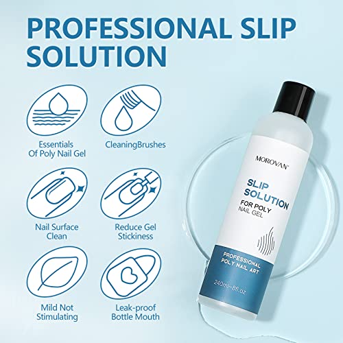 Morovan Poly Gel Slip Solution: 8 oz Slip Solution Nail Extension Gel Liquid Set with Travel Bottle Anti-Stick Liquid for Polygel Nails Smooth Easy Cleaner DIY Nail Extension