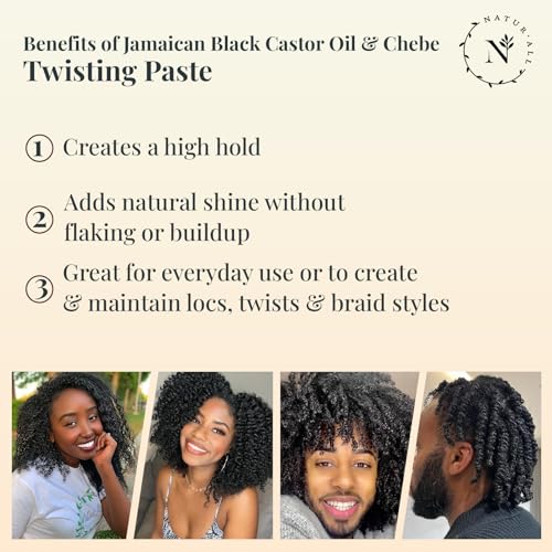 NaturAll Jamaican Black Castor Oil & Chebe Braiding Gel – Protective Hair Braiding Gel for Locs, Edge Control, Taming Frizz & Twisting– Strong Hold Braid Balm for Dreadlocks, Retwists No Flaking 8 Oz.