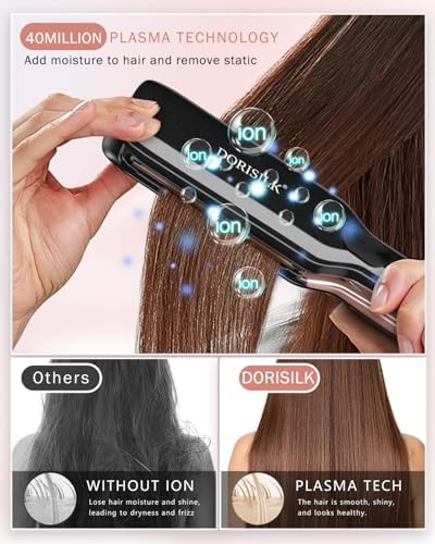 DORISILK 500 Degree High Temp Professional Hair Straightenr ， Ceramic Wide Flat Iron ，2 in 1 Hair Straightener and Curler，Plasma Flat Iron Get Frizz-Free and Shiny 500FW1