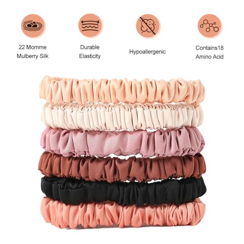 6PCS Silk Scrunchies for Hair, 100% Mulberry Silk Hair Ties, Scrunchies for Women Girls, Elastic Ponytail Holders No Damage