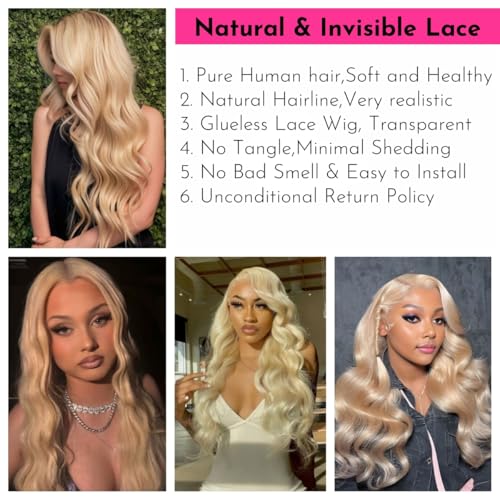 613 Lace Front Wigs Human Hair 13x1 Blonde Human Hair Wig 613 Blonde Wig Human Hair for Women Pre Plucked with Baby Hair Brazilian Blonde Body Wave Wigs 20inch