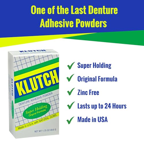 Klutch Denture Adhesive Powder – Zinc-Free Hold for Dentures – 1.75 oz
